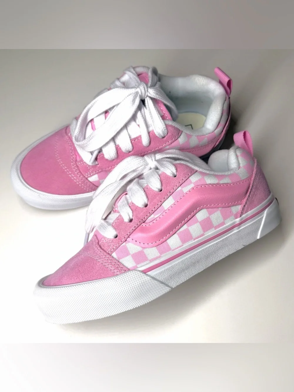 Vans Kids Knu Skool Checkerboard Skate Shoe Pink / White Size- 2